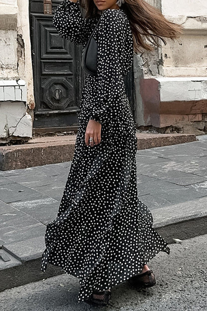 Street Polka Dot Patchwork Ruffle V Neck One Step Skirt Dresses