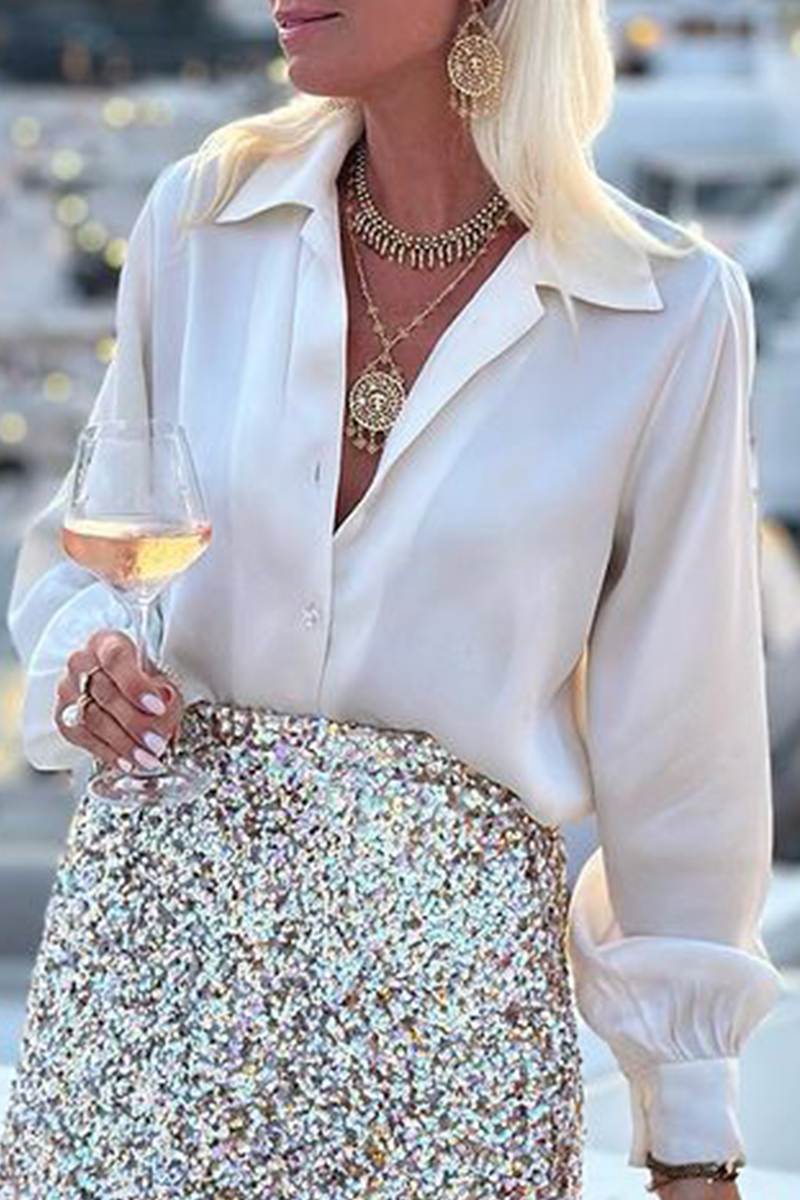 Buttons Turndown Collar Blouses