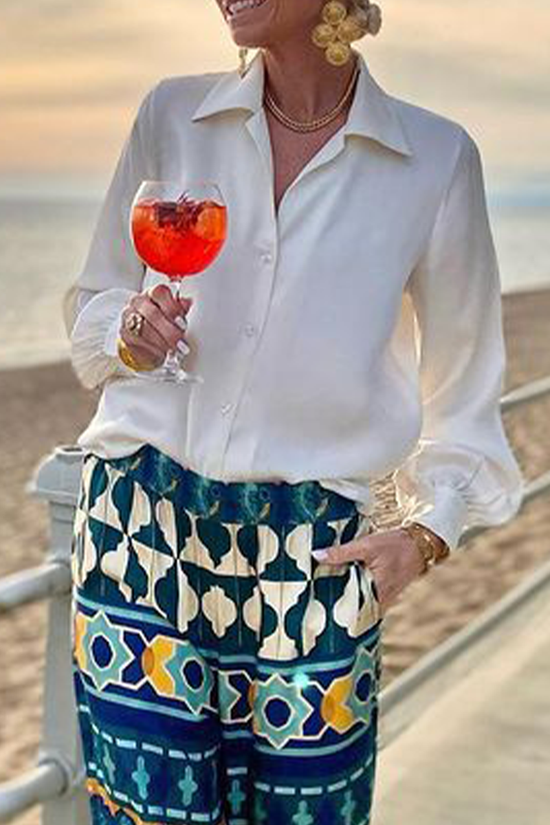 Buttons Turndown Collar Blouses