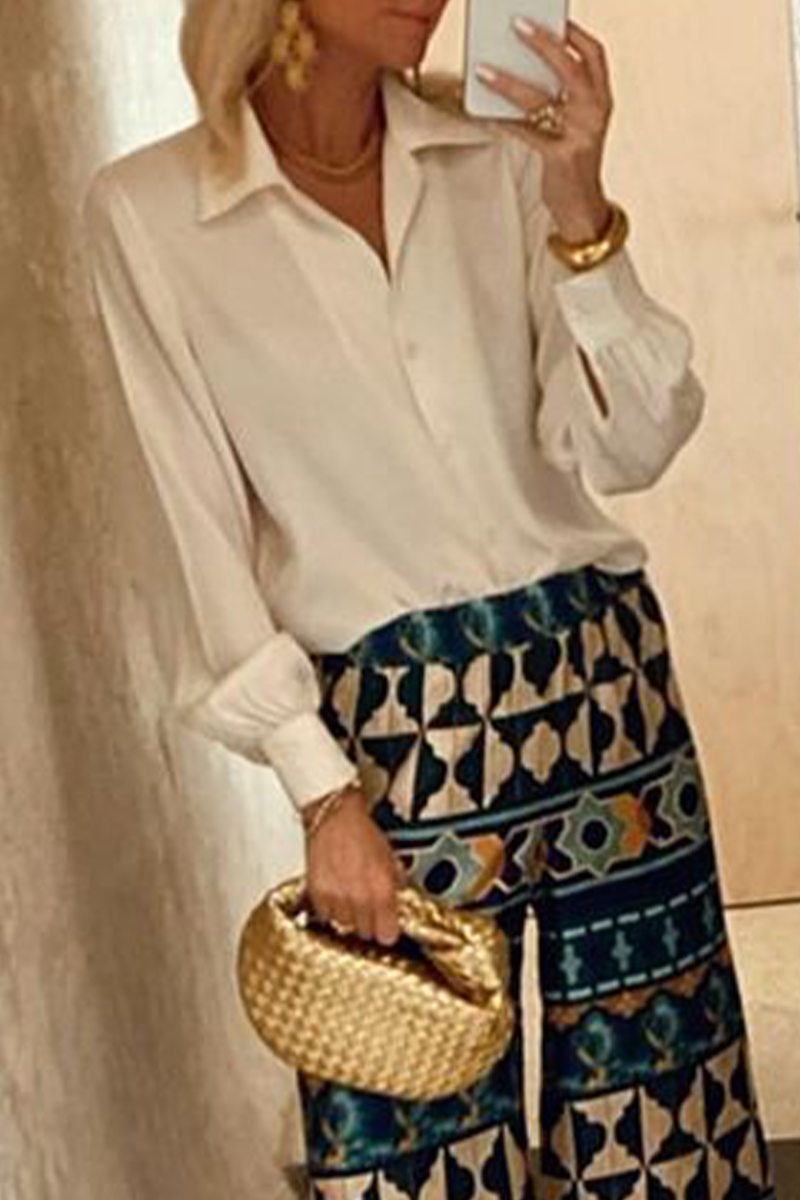 Buttons Turndown Collar Blouses