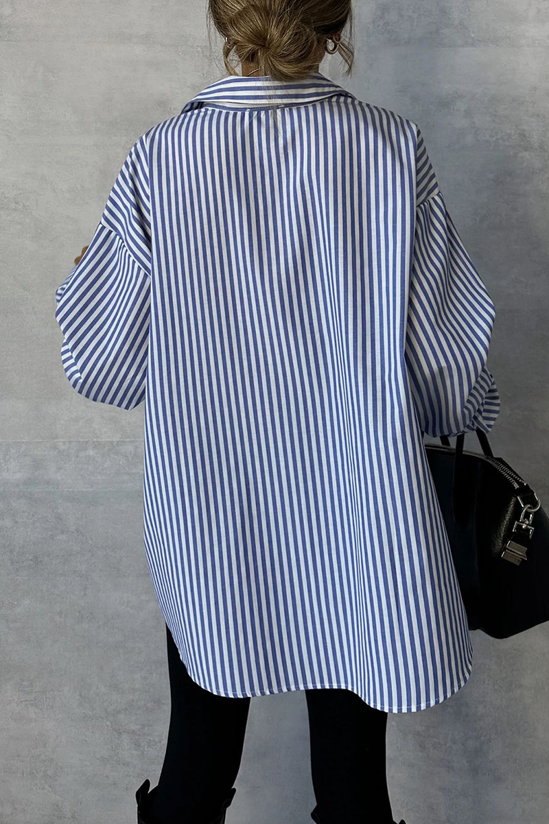Stripe Buttons Turndown Collar Blouses