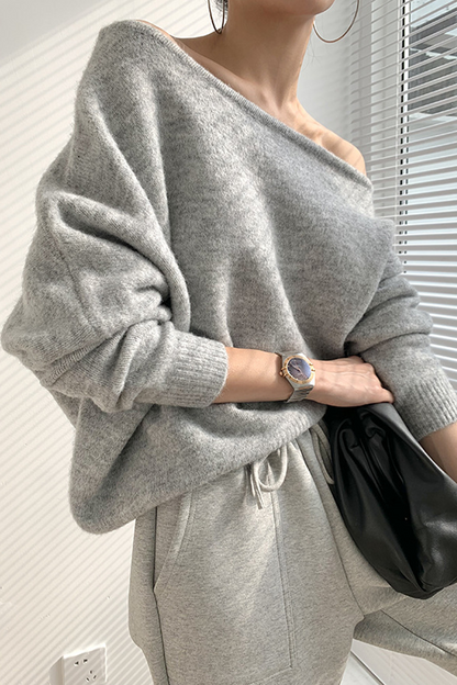 Irregular Oblique Collar Sweaters(3 Colors)