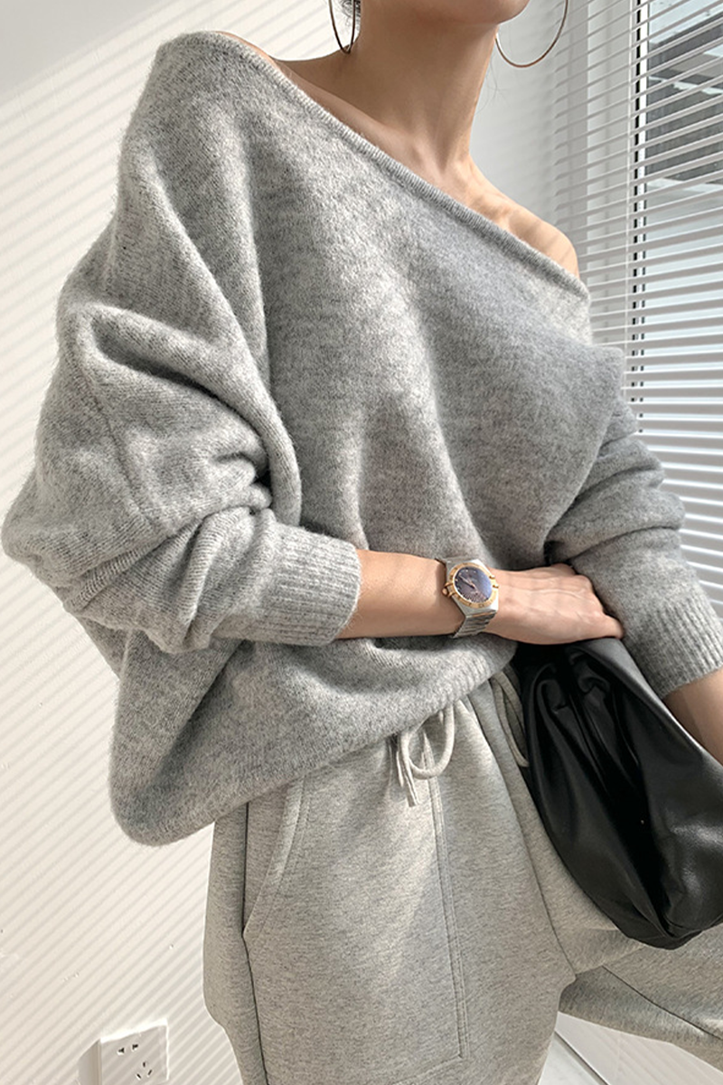Irregular Oblique Collar Sweaters(3 Colors)
