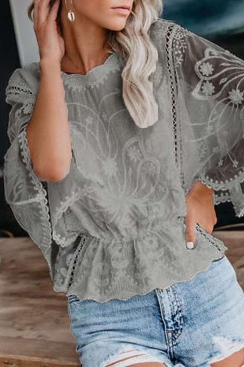 Color Lace O Neck Blouses(5 Colors)