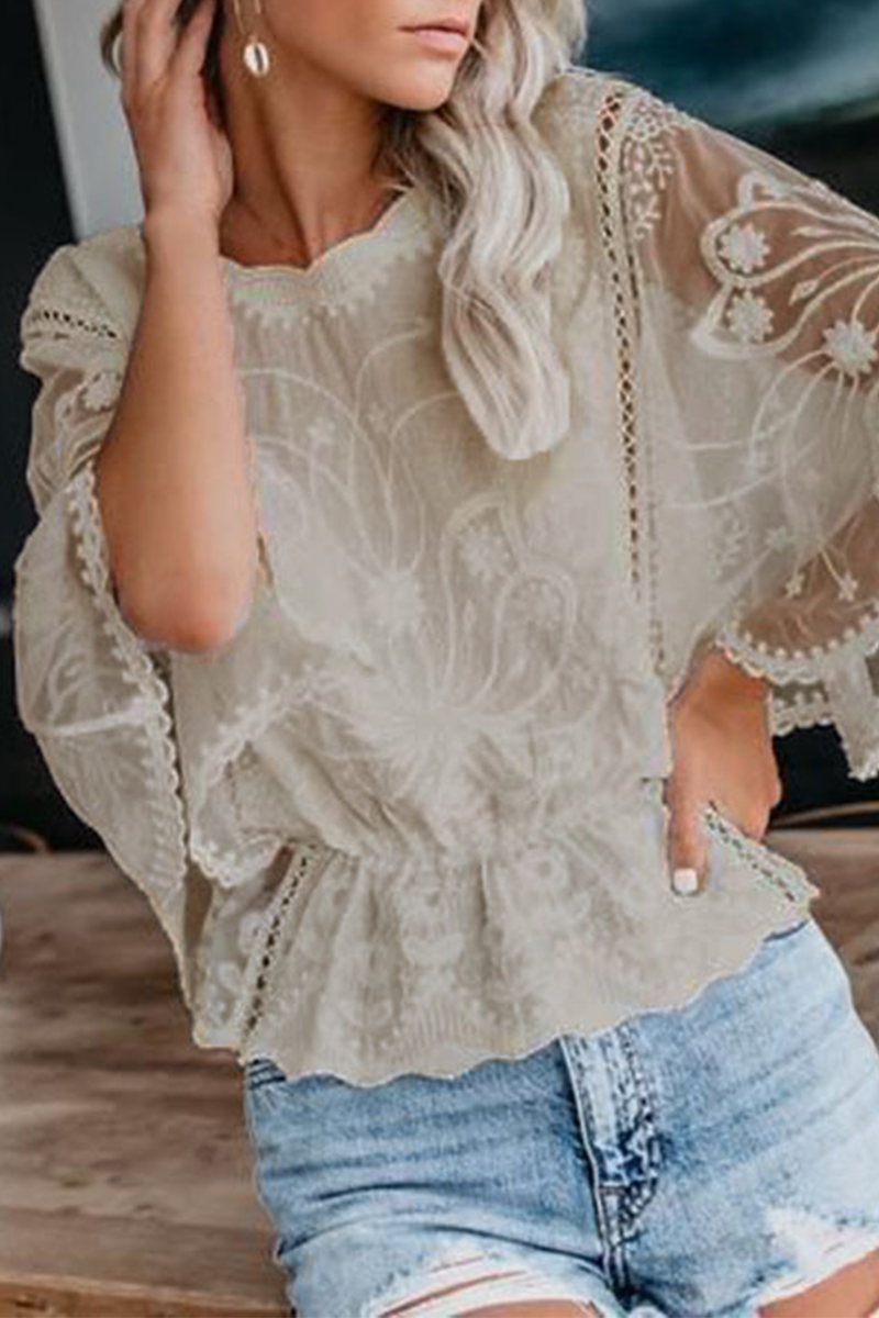 Color Lace O Neck Blouses(5 Colors)