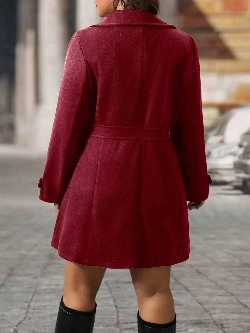 Knit Coat Black Lapel Button Decor Waisted Midi