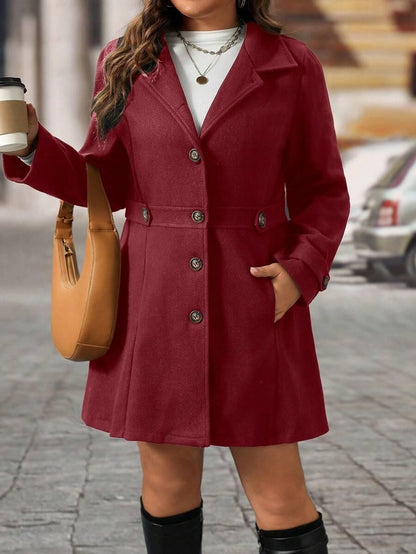 Knit Coat Black Lapel Button Decor Waisted Midi