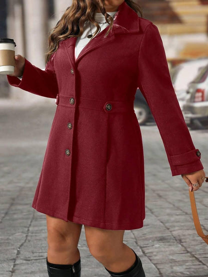 Knit Coat Black Lapel Button Decor Waisted Midi