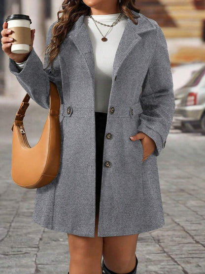 Knit Coat Black Lapel Button Decor Waisted Midi