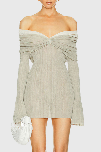 See-through Ruched Off Shoulder Wrapped Skirt Dresses