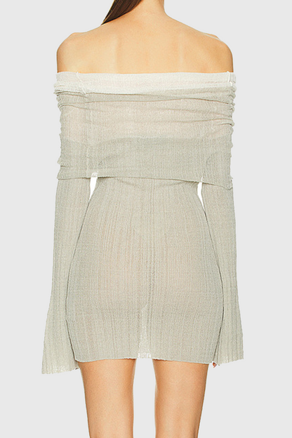 See-through Ruched Off Shoulder Wrapped Skirt Dresses