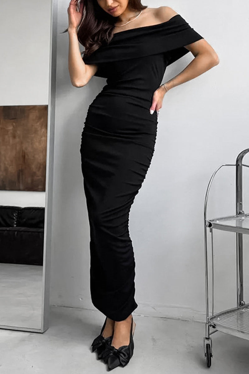 Ruched Off Shoulder One Step Skirt Dresses