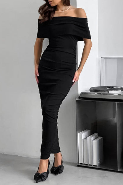 Ruched Off Shoulder One Step Skirt Dresses