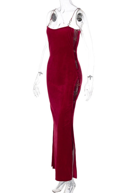 Hollow Out Slit Spaghetti Strap Long Dresses