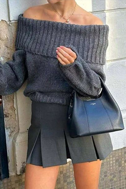 Color Weave Off Shoulder Sweaters