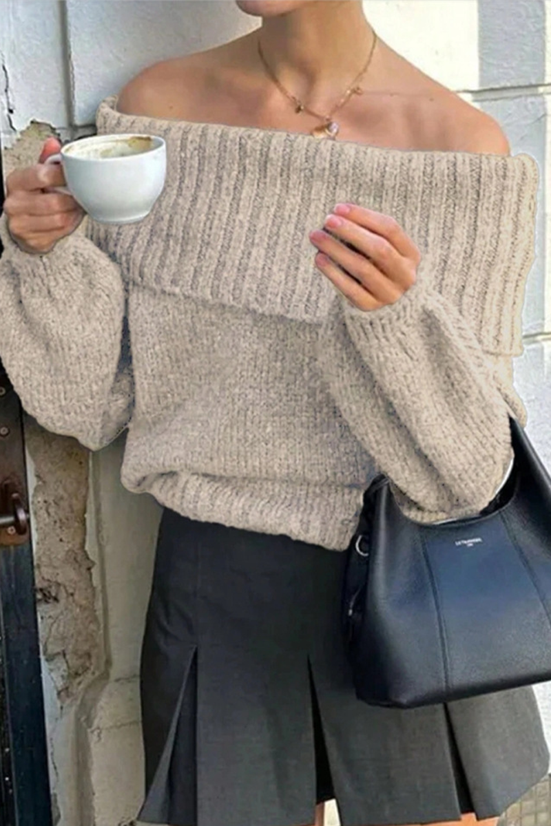 Color Weave Off Shoulder Sweaters