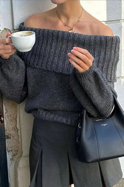 Color Weave Off Shoulder Sweaters
