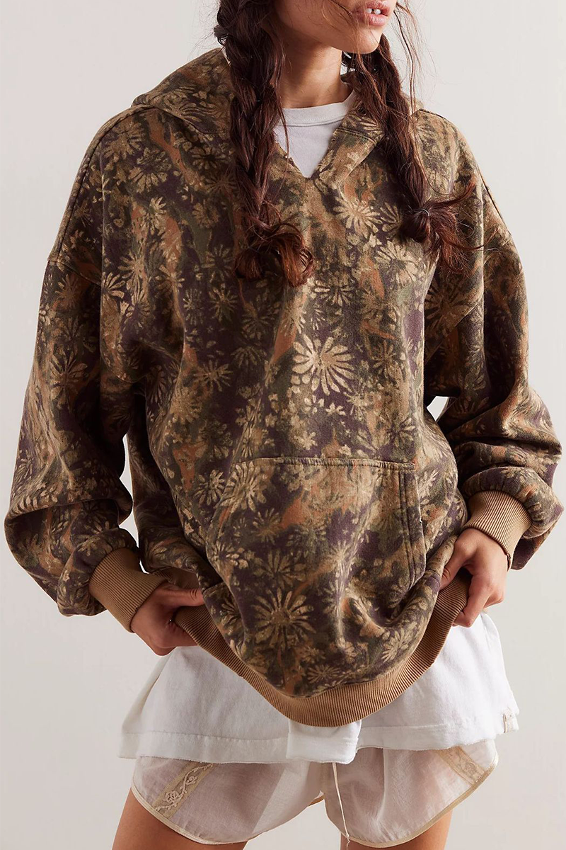 Street Flowers Snakeskin Print Leopard Pocket Hooded Hoodies(5 Colors)