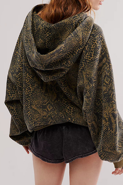 Street Flowers Snakeskin Print Leopard Pocket Hooded Hoodies(5 Colors)