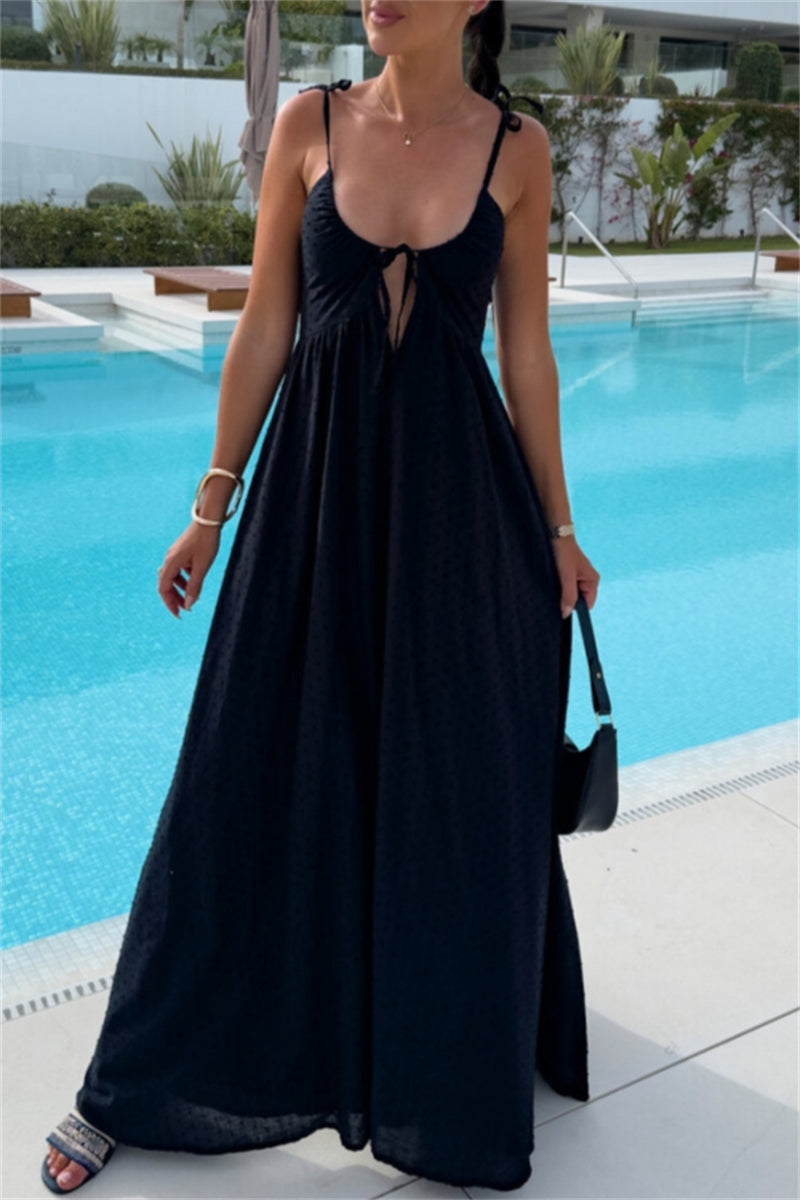 Vacation Backless Belted Halter Long Dresses(4 Colors)