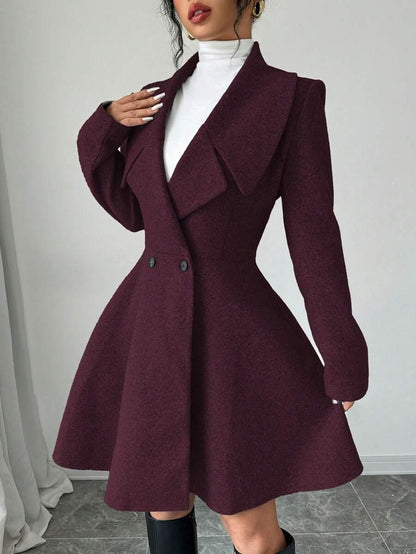 Minimalist Wool Overcoat With Waterfall Neckline