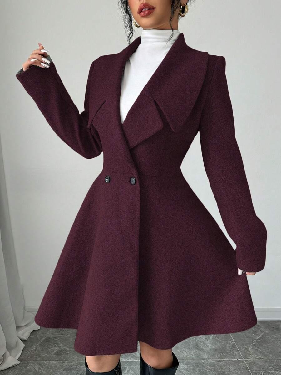 Minimalist Wool Overcoat With Waterfall Neckline