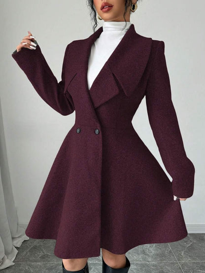 Minimalist Wool Overcoat With Waterfall Neckline