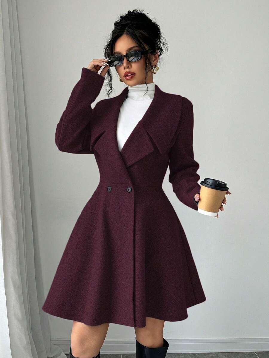 Minimalist Wool Overcoat With Waterfall Neckline