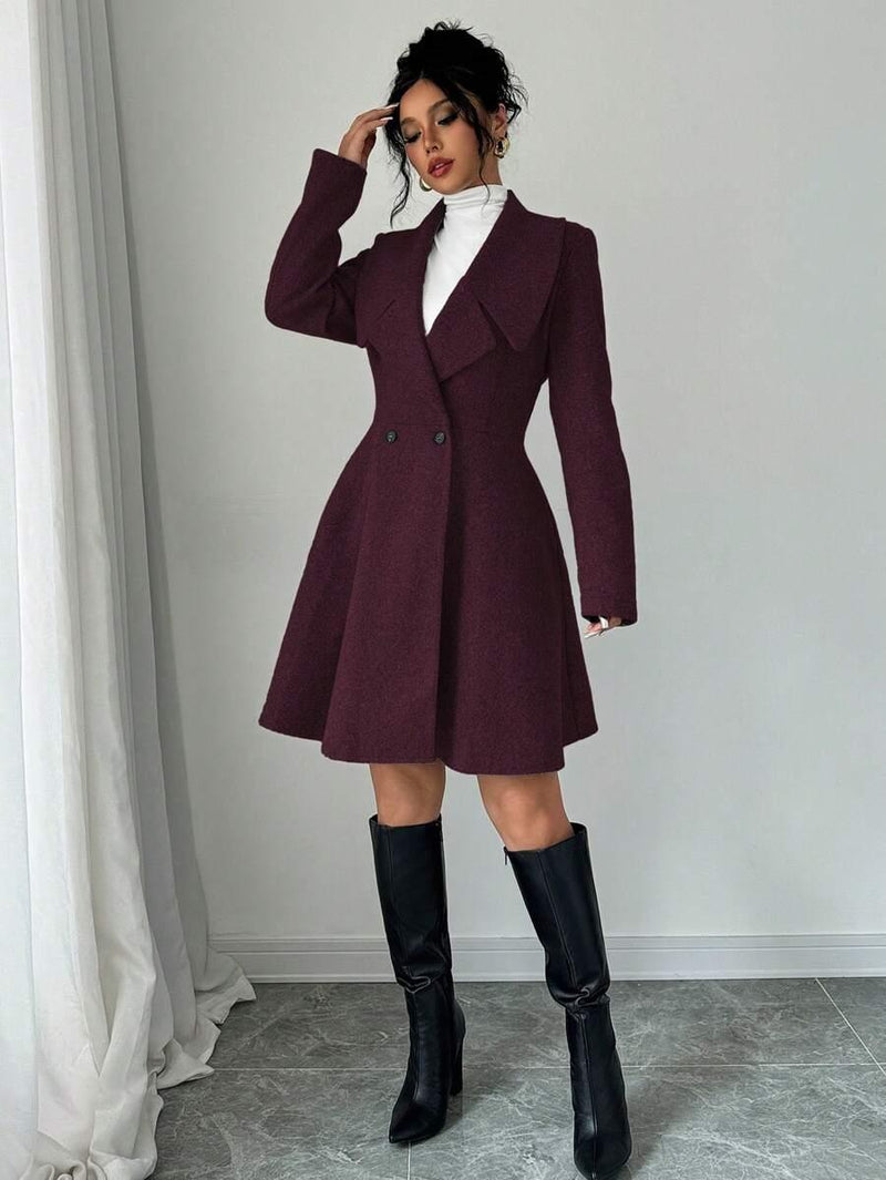 Minimalist Wool Overcoat With Waterfall Neckline