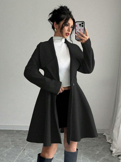 Minimalist Wool Overcoat With Waterfall Neckline