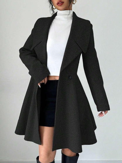 Minimalist Wool Overcoat With Waterfall Neckline