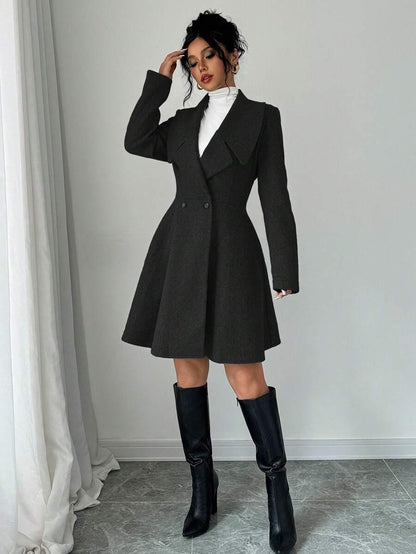 Minimalist Wool Overcoat With Waterfall Neckline