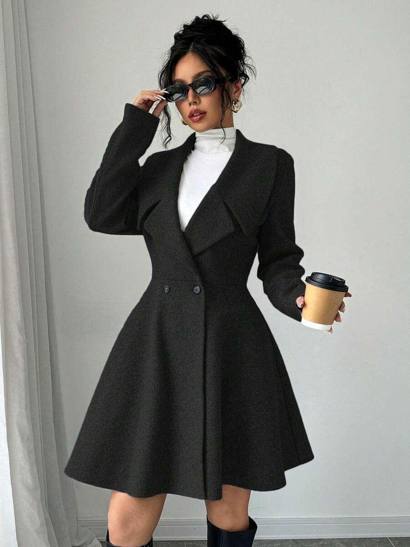 Minimalist Wool Overcoat With Waterfall Neckline