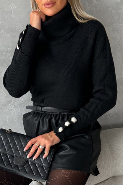 Pearls Decor Weave Turtleneck Sweaters(3 Colors)