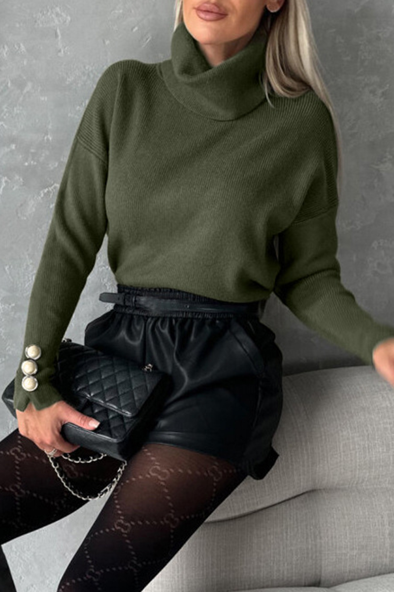 Pearls Decor Weave Turtleneck Sweaters(3 Colors)