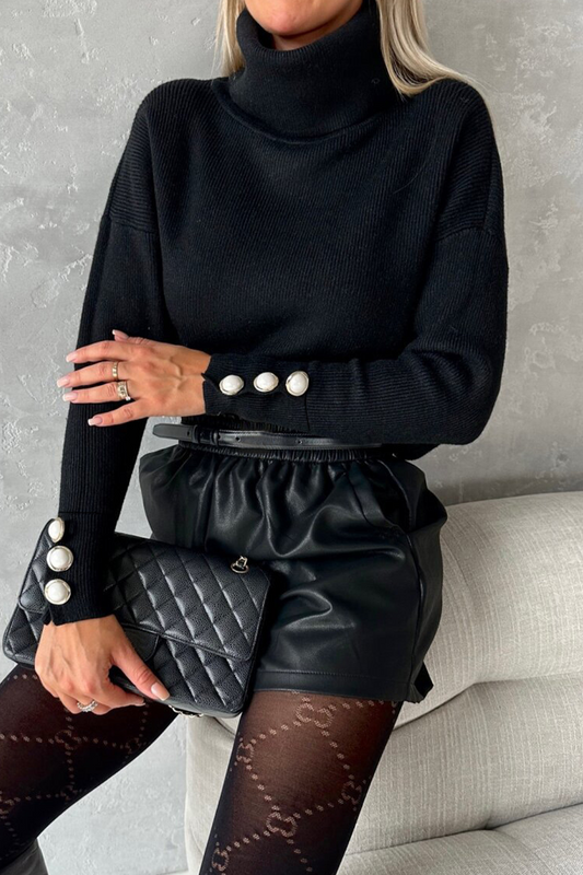 Pearls Decor Weave Turtleneck Sweaters(3 Colors)