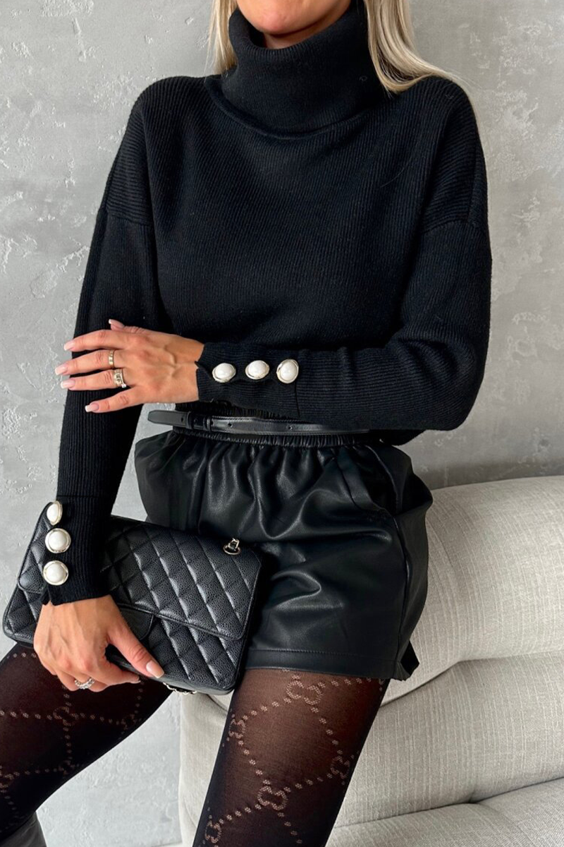 Pearls Decor Weave Turtleneck Sweaters(3 Colors)