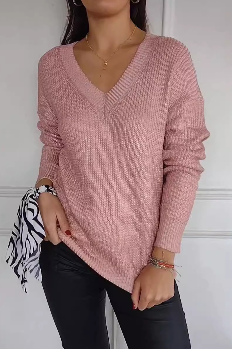 Daily Patchwork V Neck Sweaters(5 Colors)