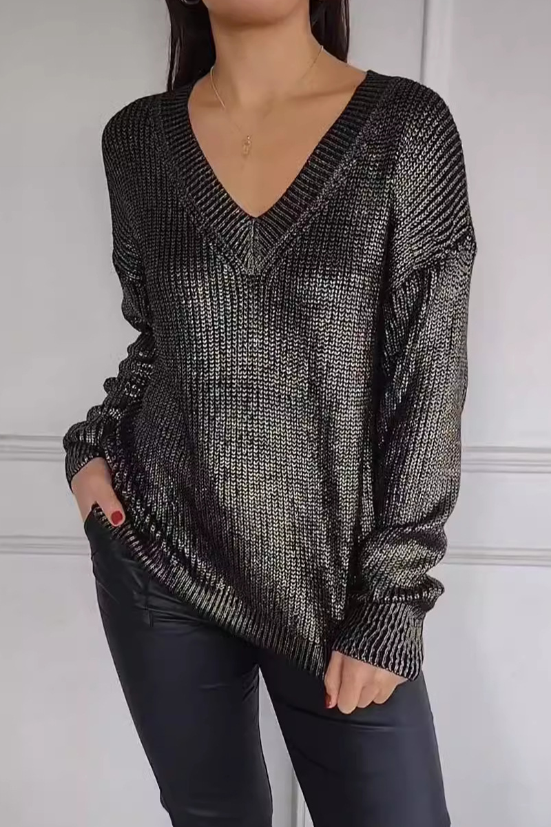 Daily Patchwork V Neck Sweaters(5 Colors)