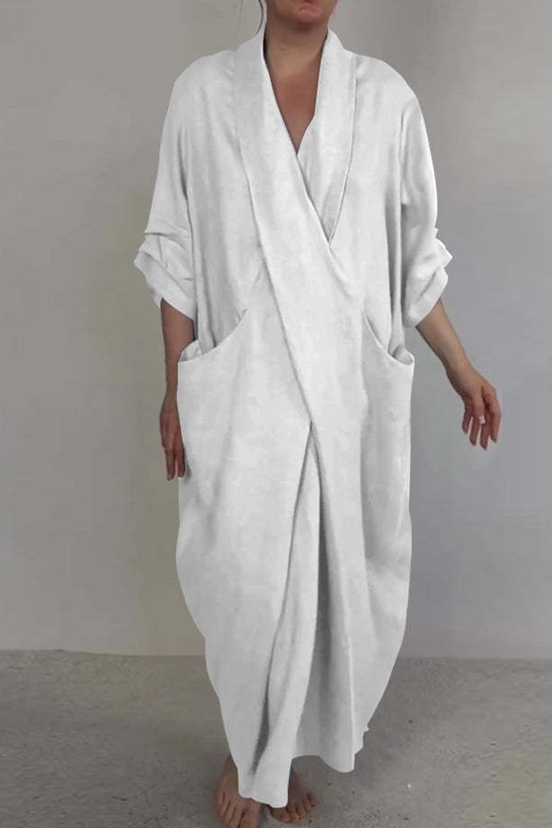 Pocket Slit V Neck Long Dresses(7 Colors)
