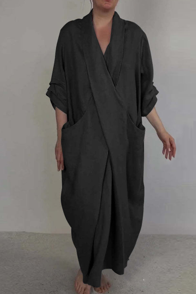 Pocket Slit V Neck Long Dresses(7 Colors)