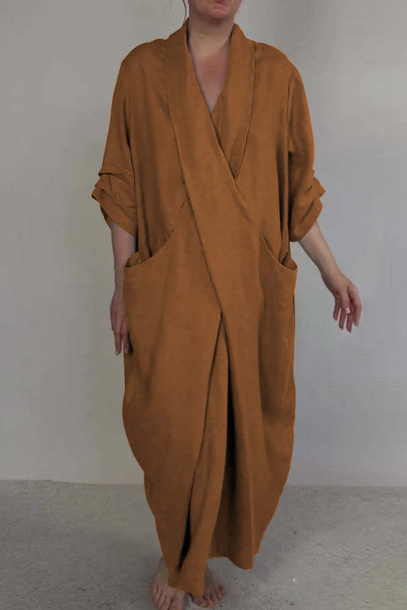 Pocket Slit V Neck Long Dresses(7 Colors)