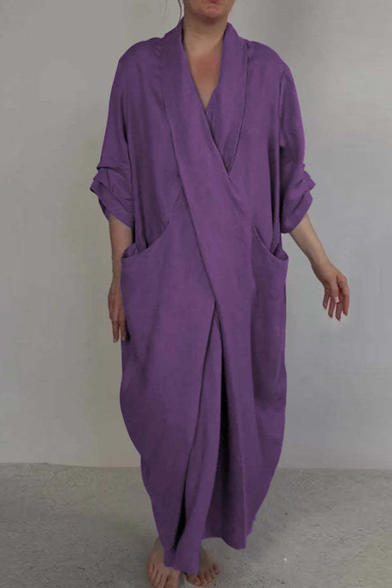Pocket Slit V Neck Long Dresses(7 Colors)