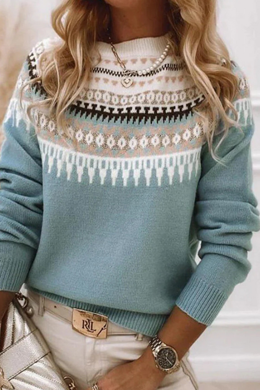 Daily Geometric Stripe Contrast O Neck Sweaters(9 Colors)