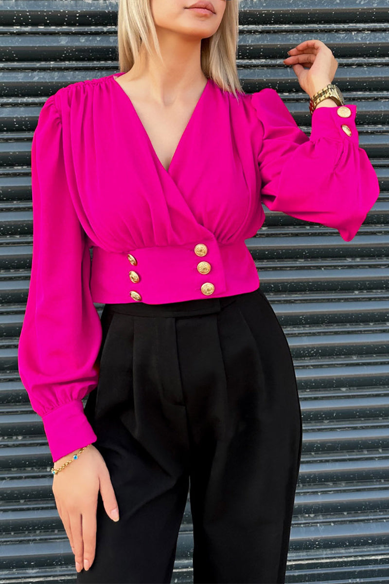 Daily Color Buttons V Neck Blouses(4 Colors)