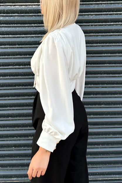 Daily Color Buttons V Neck Blouses(4 Colors)