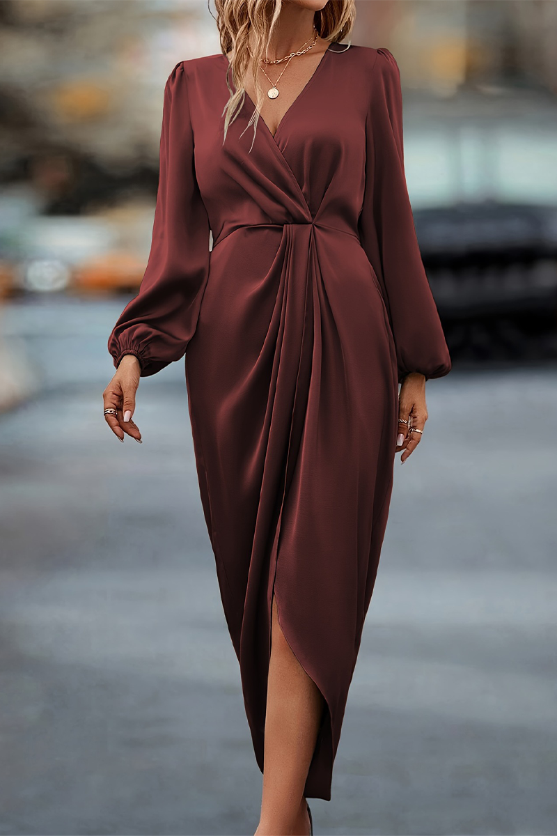 Ruched V Neck One Step Skirt Dresses(3 Colors)