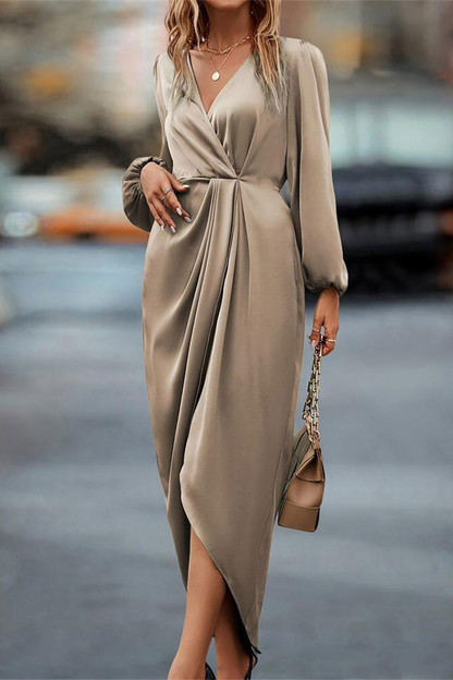 Ruched V Neck One Step Skirt Dresses(3 Colors)