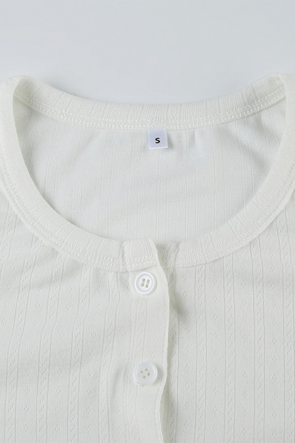 Daily Hollow Out Buttons O Neck Long Sleeve Two Pieces