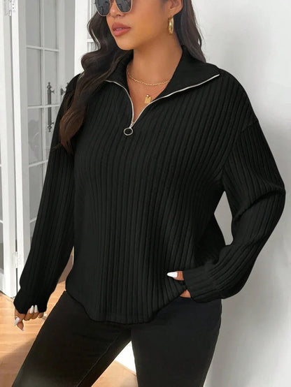 Fuzzy Collar Quarter Zip Cozy Sweater